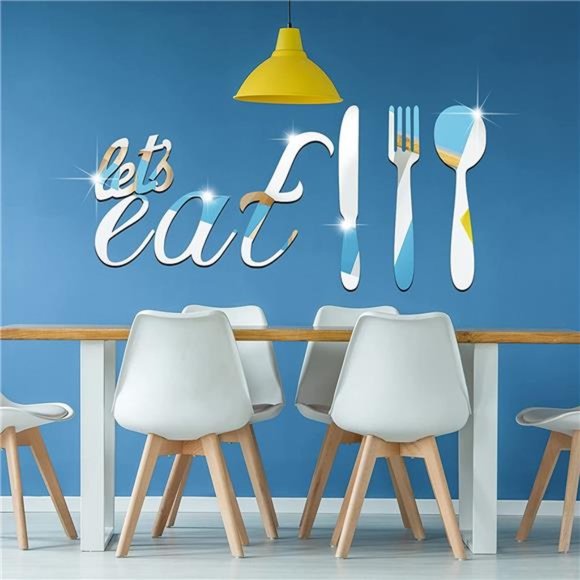 3D Mirror Wall Stickers Acrylic Kitchen Wall Decals  Let\'s Eat 3D Mirror Wall Stickers Acrylic Removable Fork Spoon Knife Sign